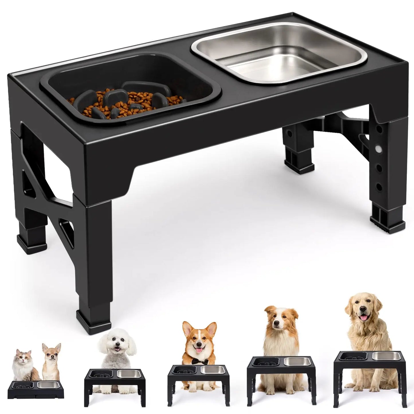 2-in-1 Elevated Slow Feeder Pet Bowls with Stand