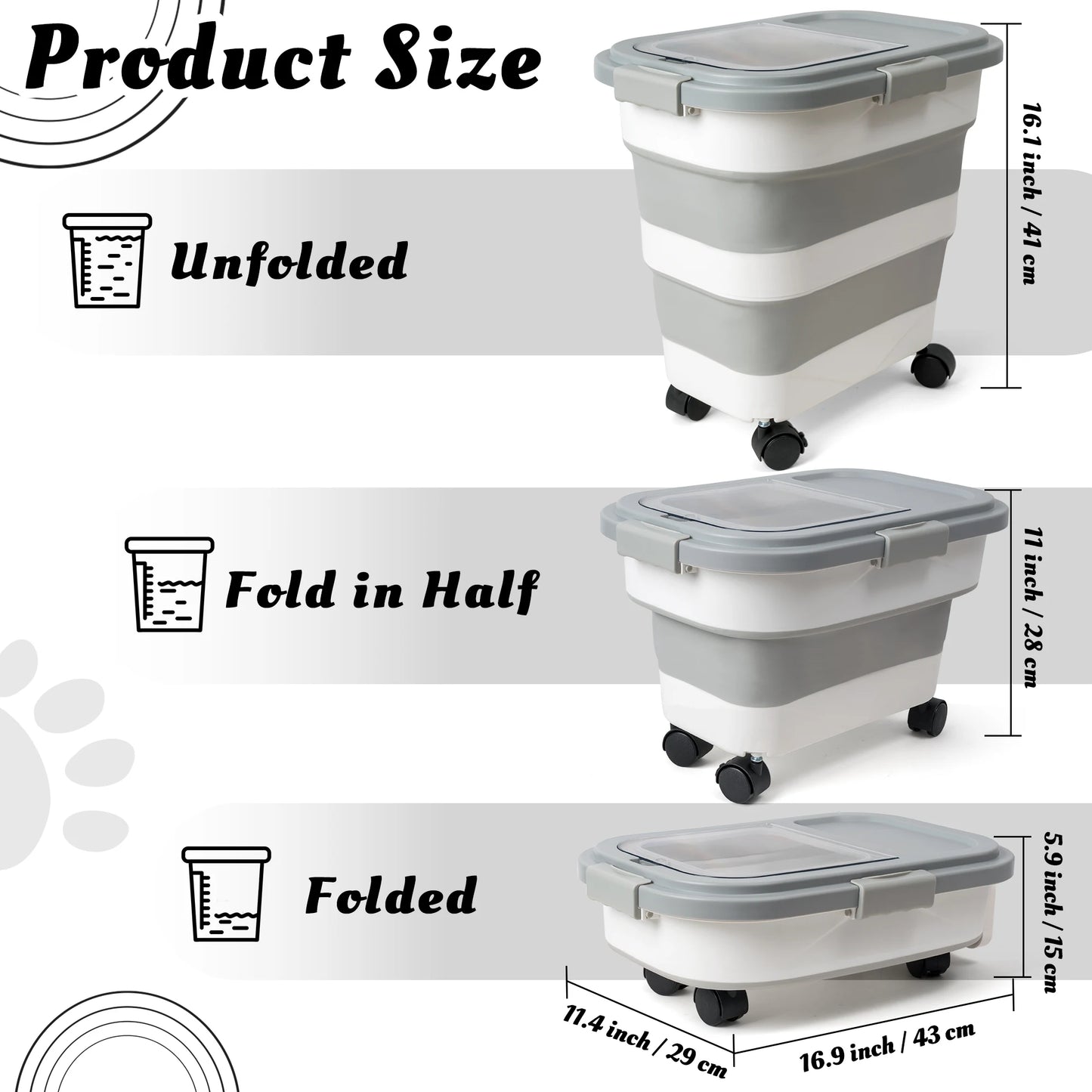 1PCS Collapsible Pet Food Storage Container with Wheels & Scoop