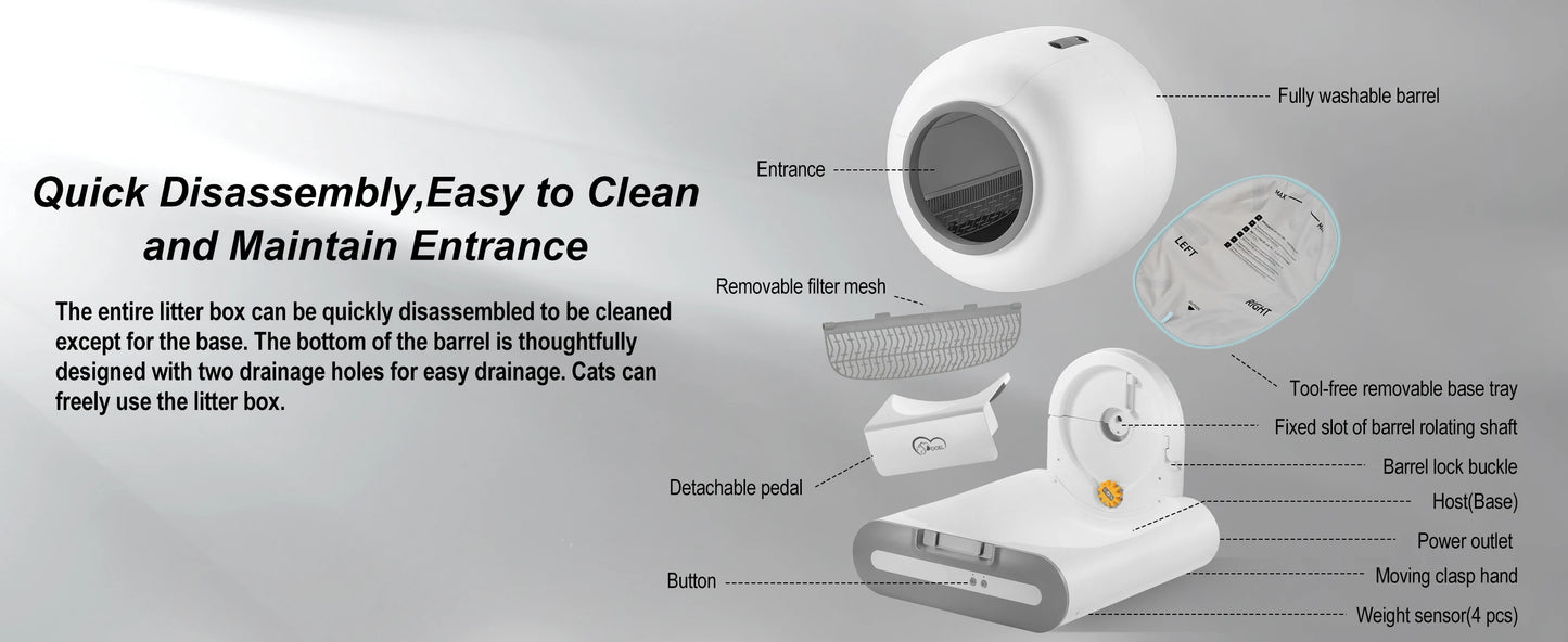 65L Self-Cleaning Cat Litter Box with App Control