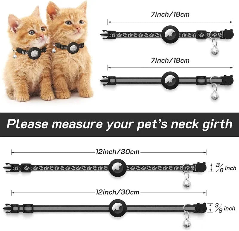Reflective AirTag Cat Collar with Bell & Safety Buckle
