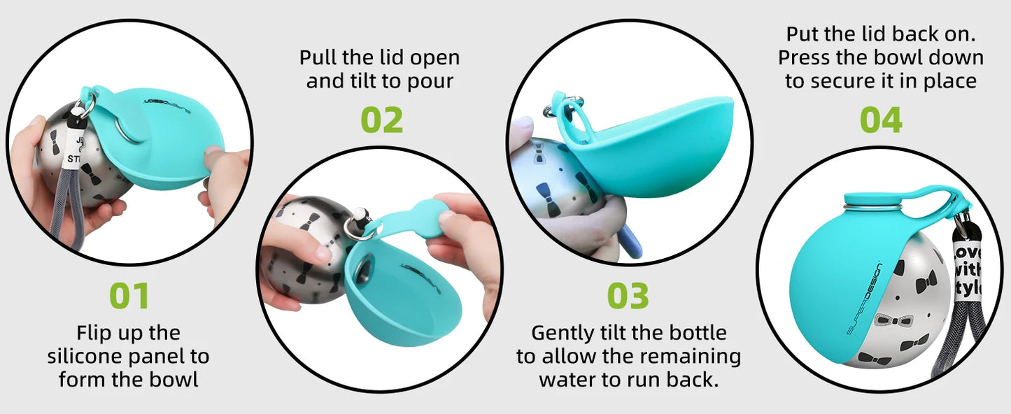 2-in-1 Portable Stainless Steel Dog Water Bottle