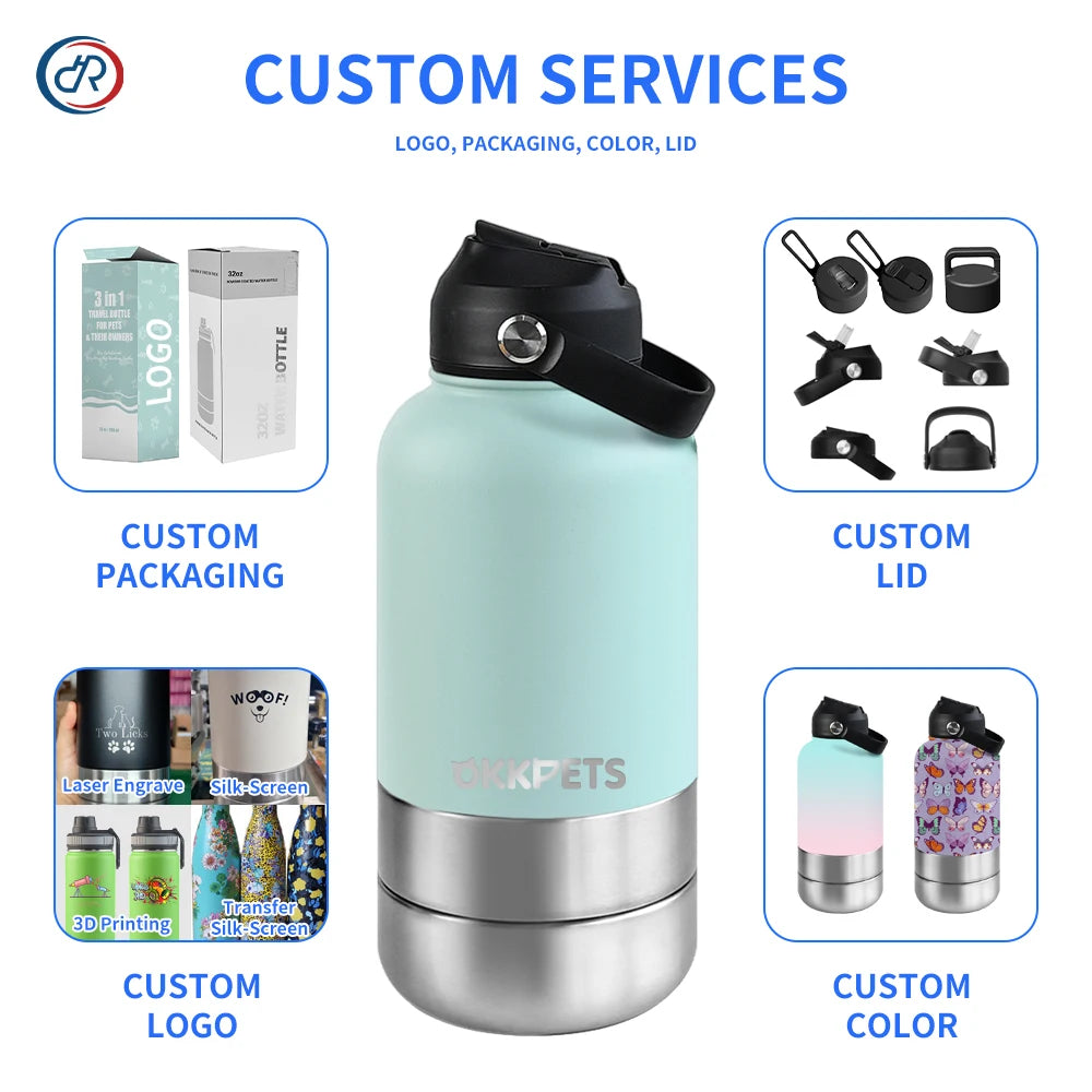 3-in-1 Stainless Steel Pet Water Bottle