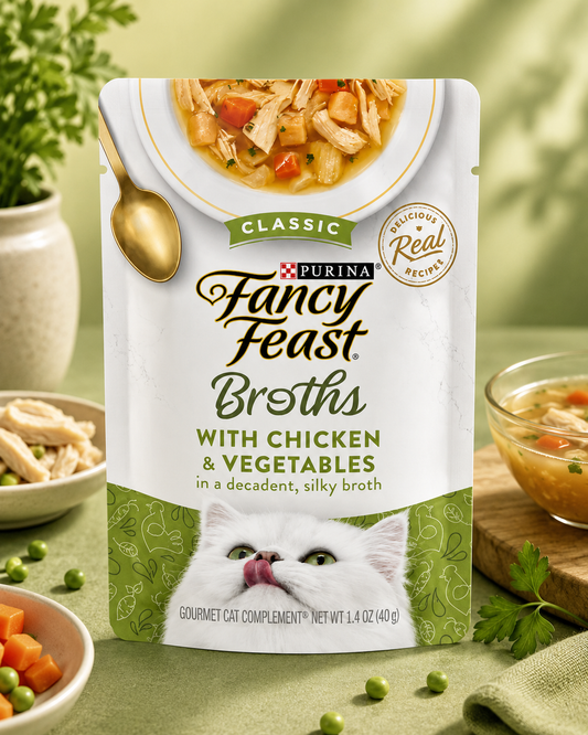 Broth, Wet Cat Food, Chicken and Veggies, 1.4 oz Pouch, 16 Pack
