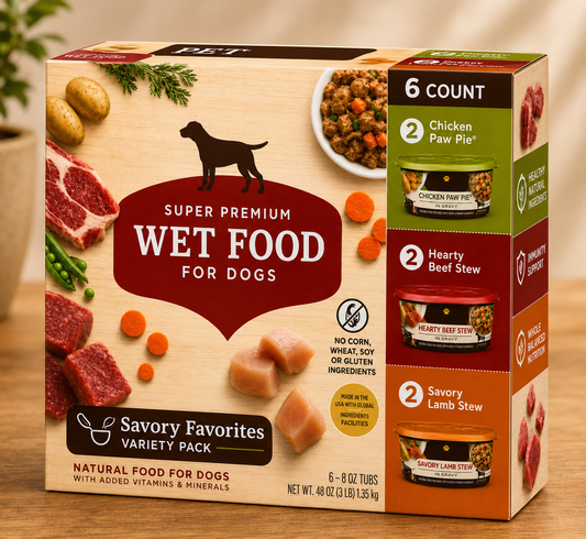 Premium Natural Wet Dog Food Variety Pack – 6 x 8 oz Tubs