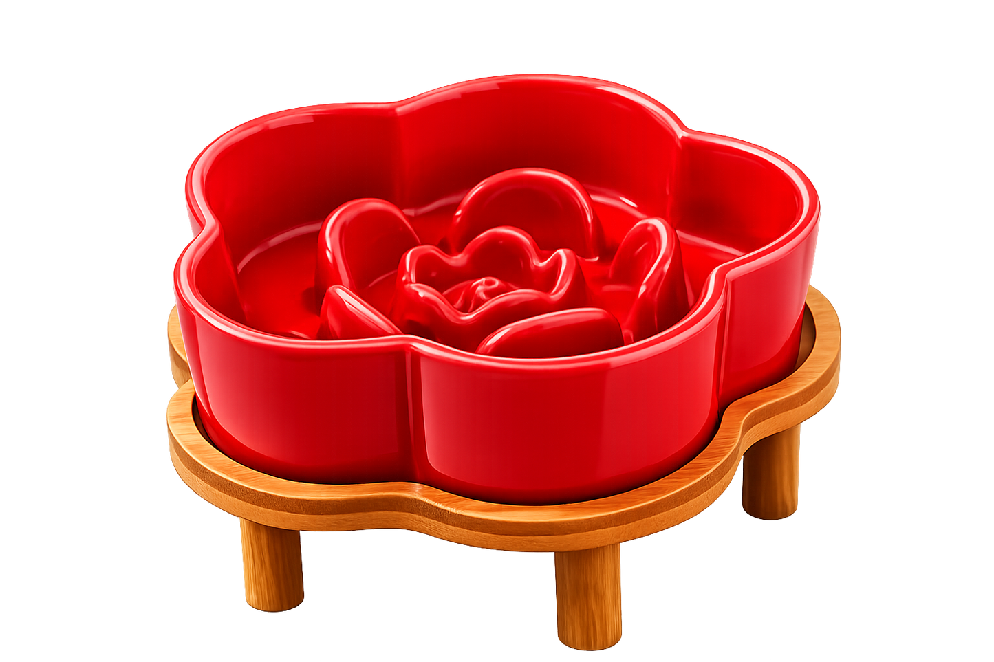 Ceramic Slow Feeder Bowl with Wooden Stand
