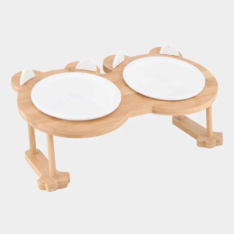 Ceramic Pet Food & Water Bowl with Stand