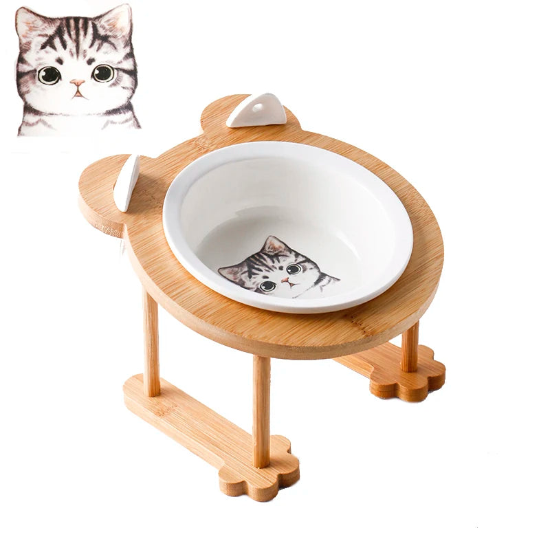 Ceramic Pet Food & Water Bowl with Stand
