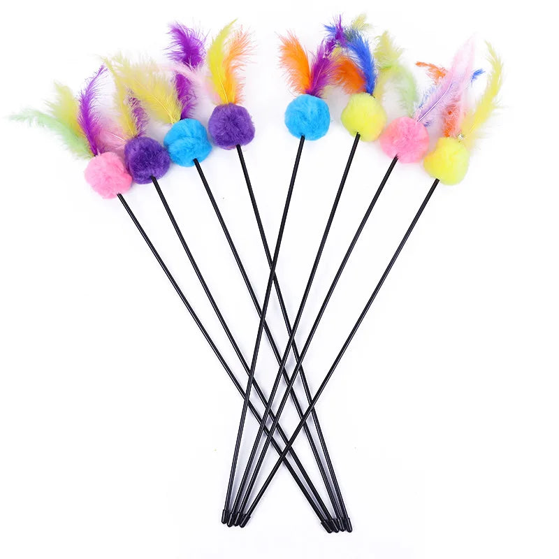 5-Piece Feather Cat Teaser Wand Toy Set