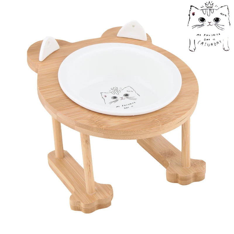 Ceramic Pet Food & Water Bowl with Stand
