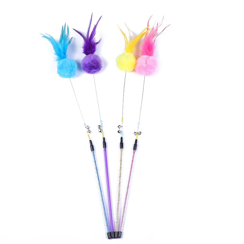 5-Piece Feather Cat Teaser Wand Toy Set