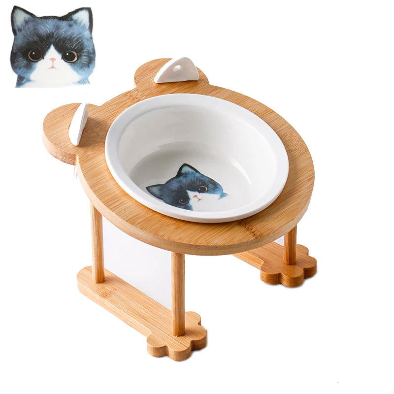 Ceramic Pet Food & Water Bowl with Stand