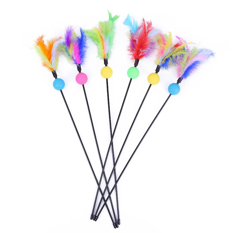 5-Piece Feather Cat Teaser Wand Toy Set