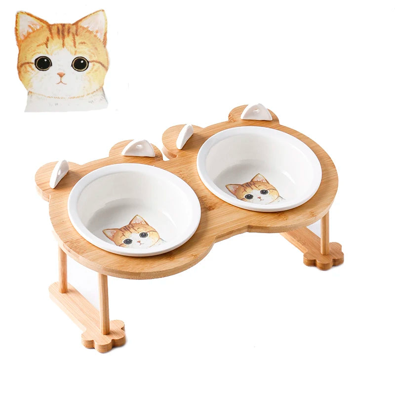 Ceramic Pet Food & Water Bowl with Stand