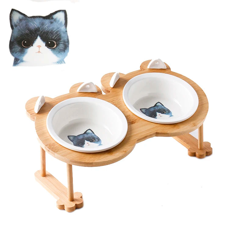 Ceramic Pet Food & Water Bowl with Stand