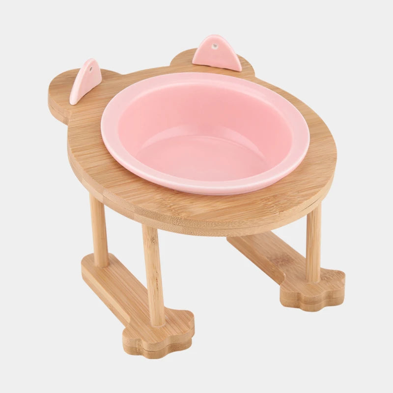 Ceramic Pet Food & Water Bowl with Stand