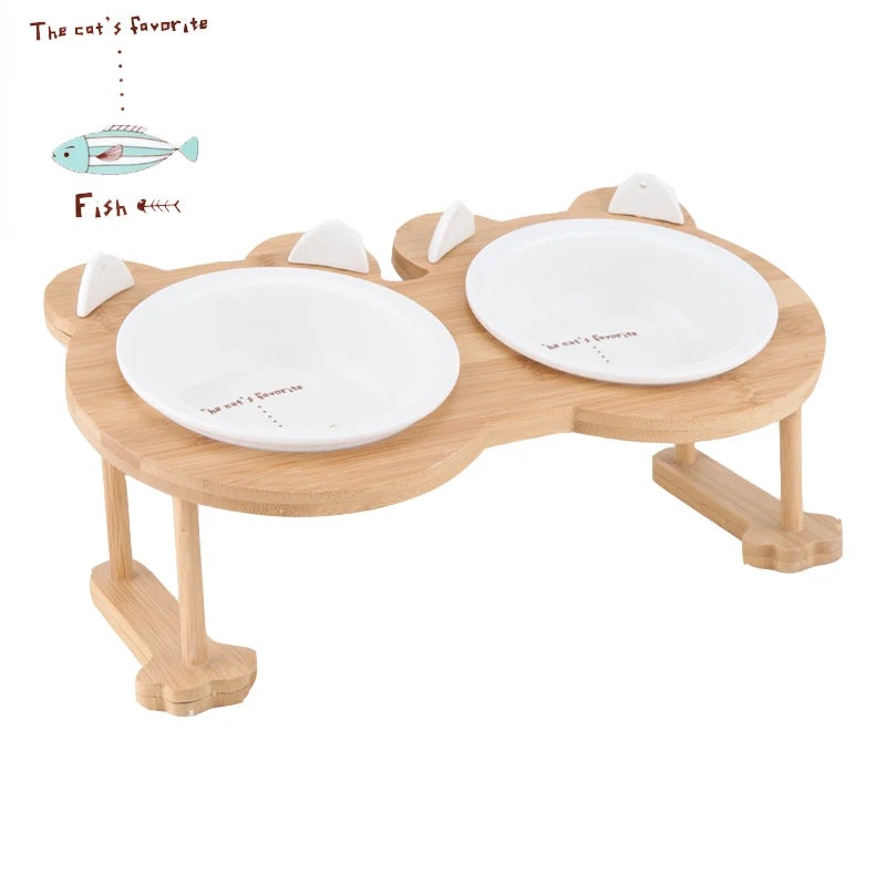 Ceramic Pet Food & Water Bowl with Stand