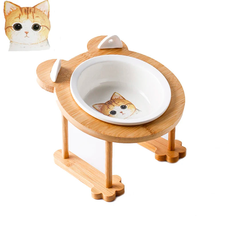 Ceramic Pet Food & Water Bowl with Stand