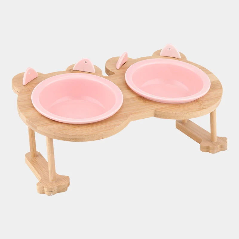Ceramic Pet Food & Water Bowl with Stand