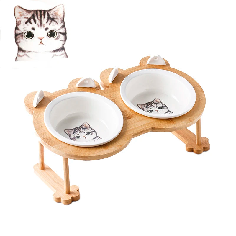 Ceramic Pet Food & Water Bowl with Stand