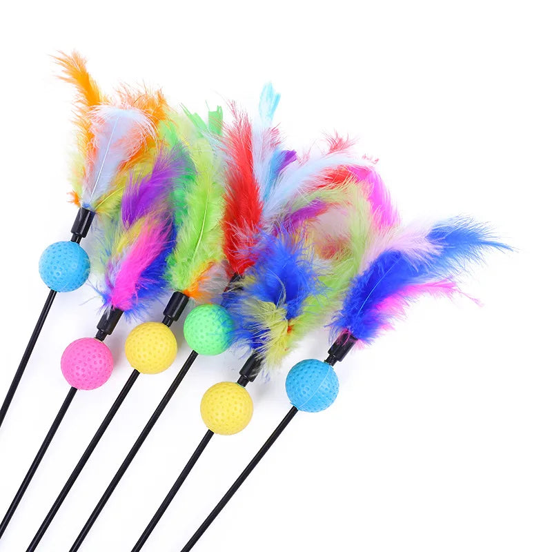 5-Piece Feather Cat Teaser Wand Toy Set
