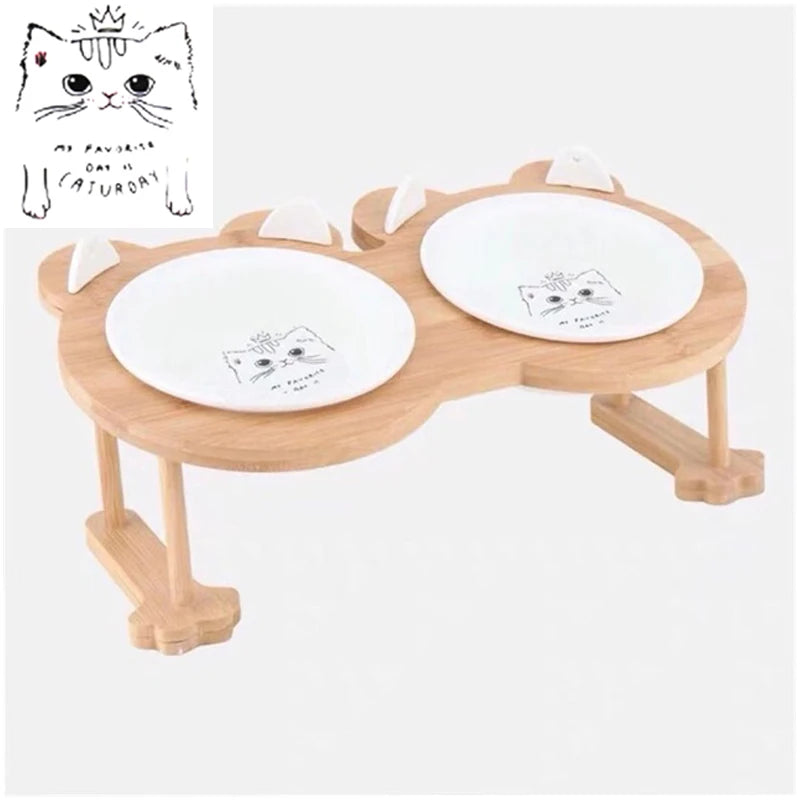 Ceramic Pet Food & Water Bowl with Stand
