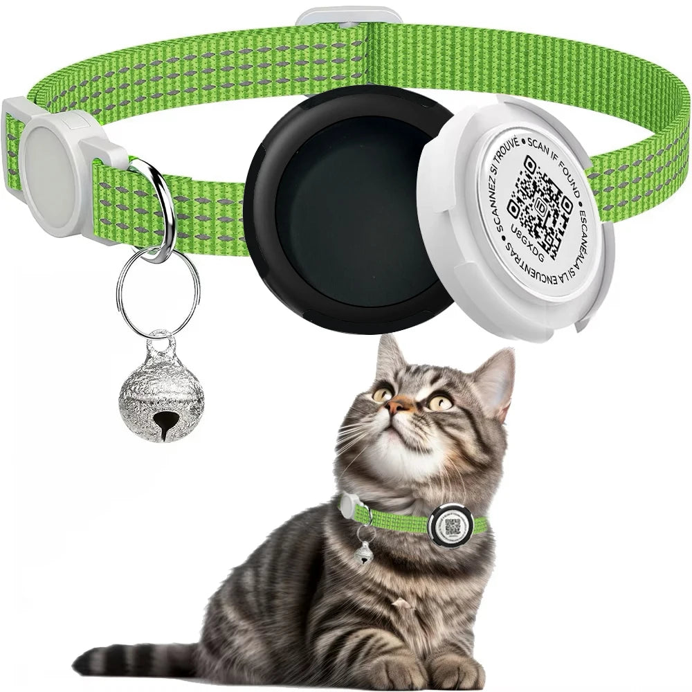 GPS Cat Collar with AirTag Holder & QR ID Tag