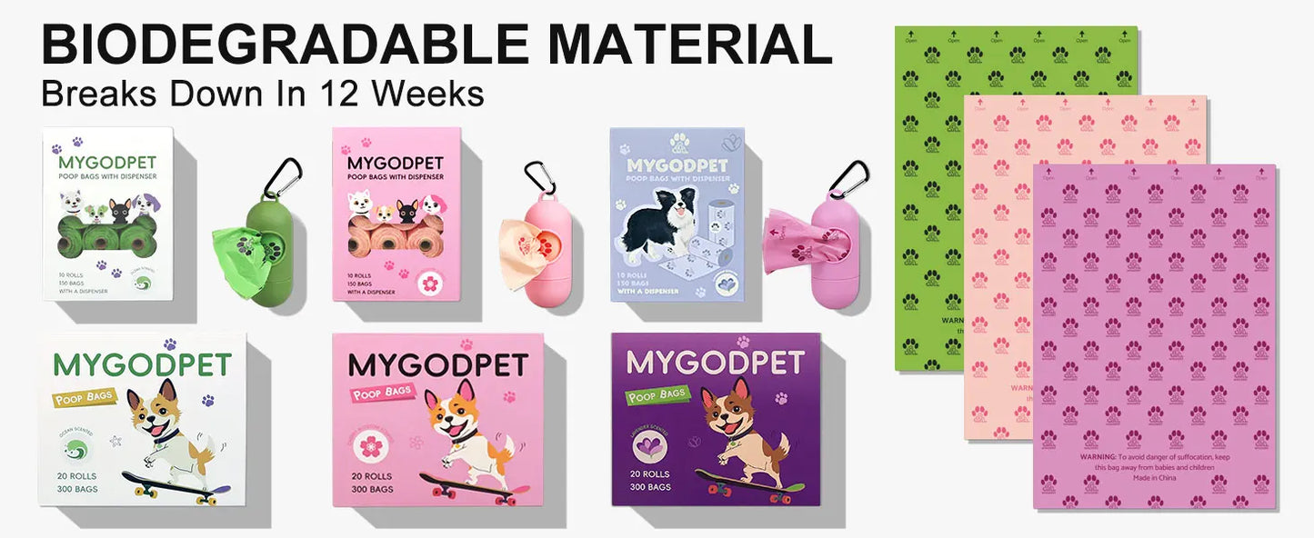 Biodegradable Dog Poop Bags with Dispenser (150 Count)