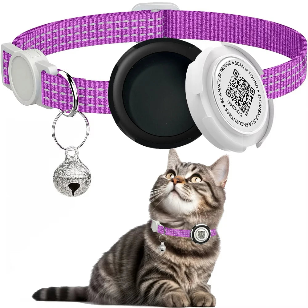 GPS Cat Collar with AirTag Holder & QR ID Tag