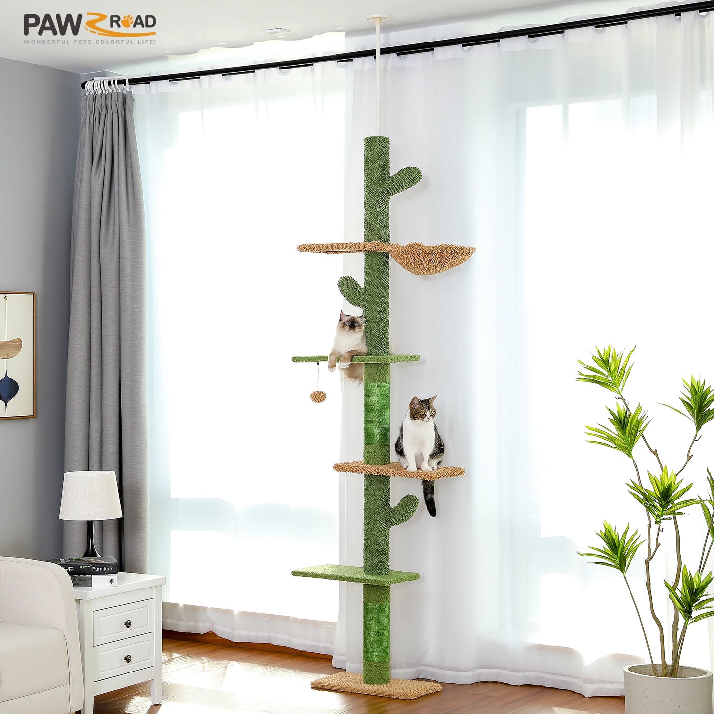 5-Tier Floor-to-Ceiling Cat Tree with Hammock