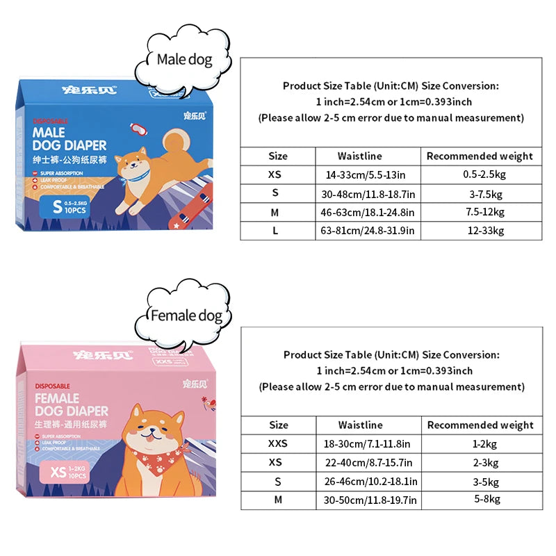 10-Pack Disposable Pet Diapers for Dogs & Cats
