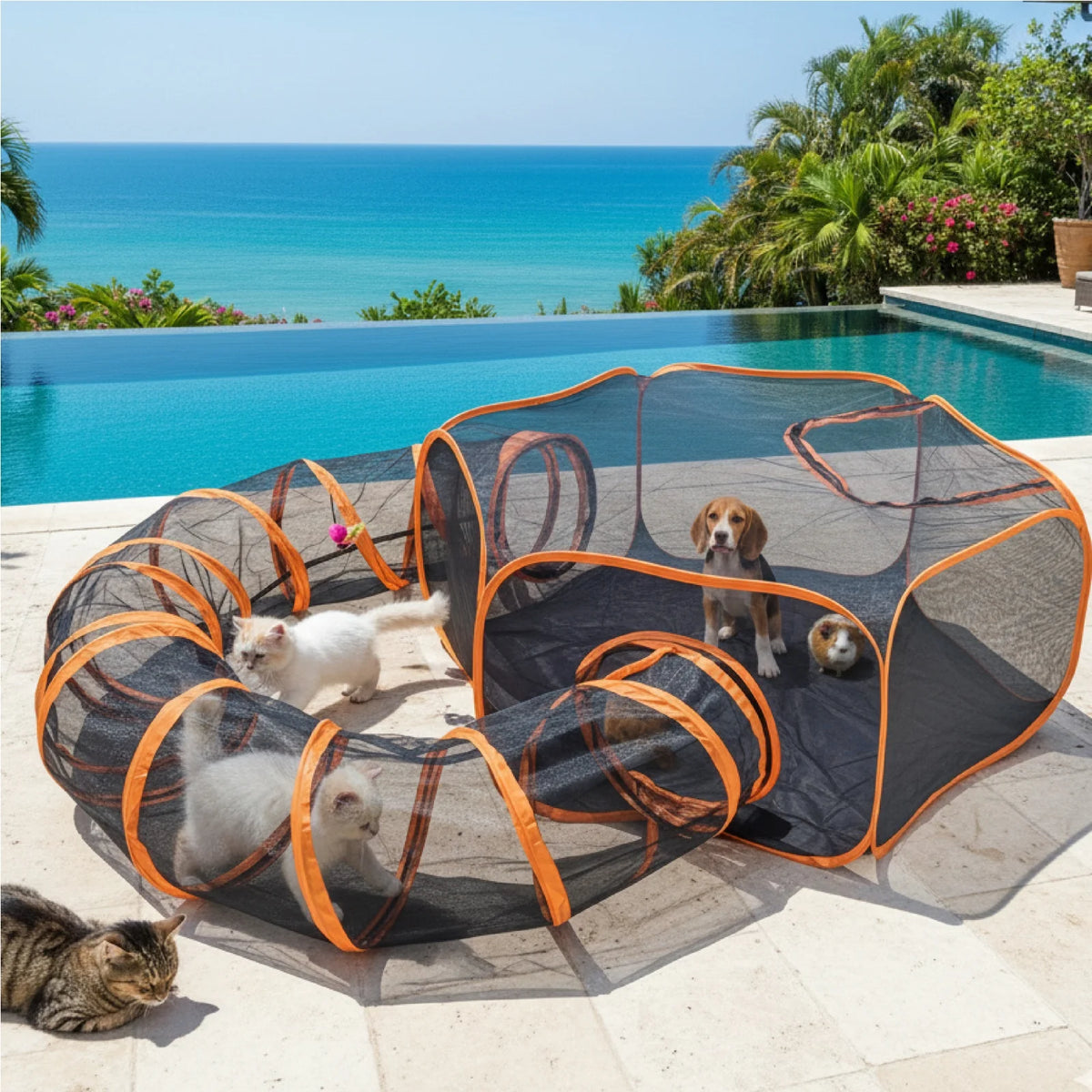 Foldable Pet Play Tent with Tunnel