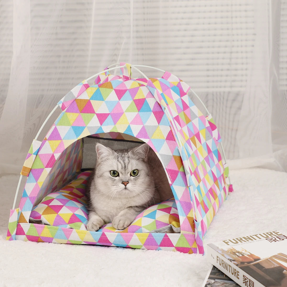 Warm Plush Pet Tent Bed with Cushion