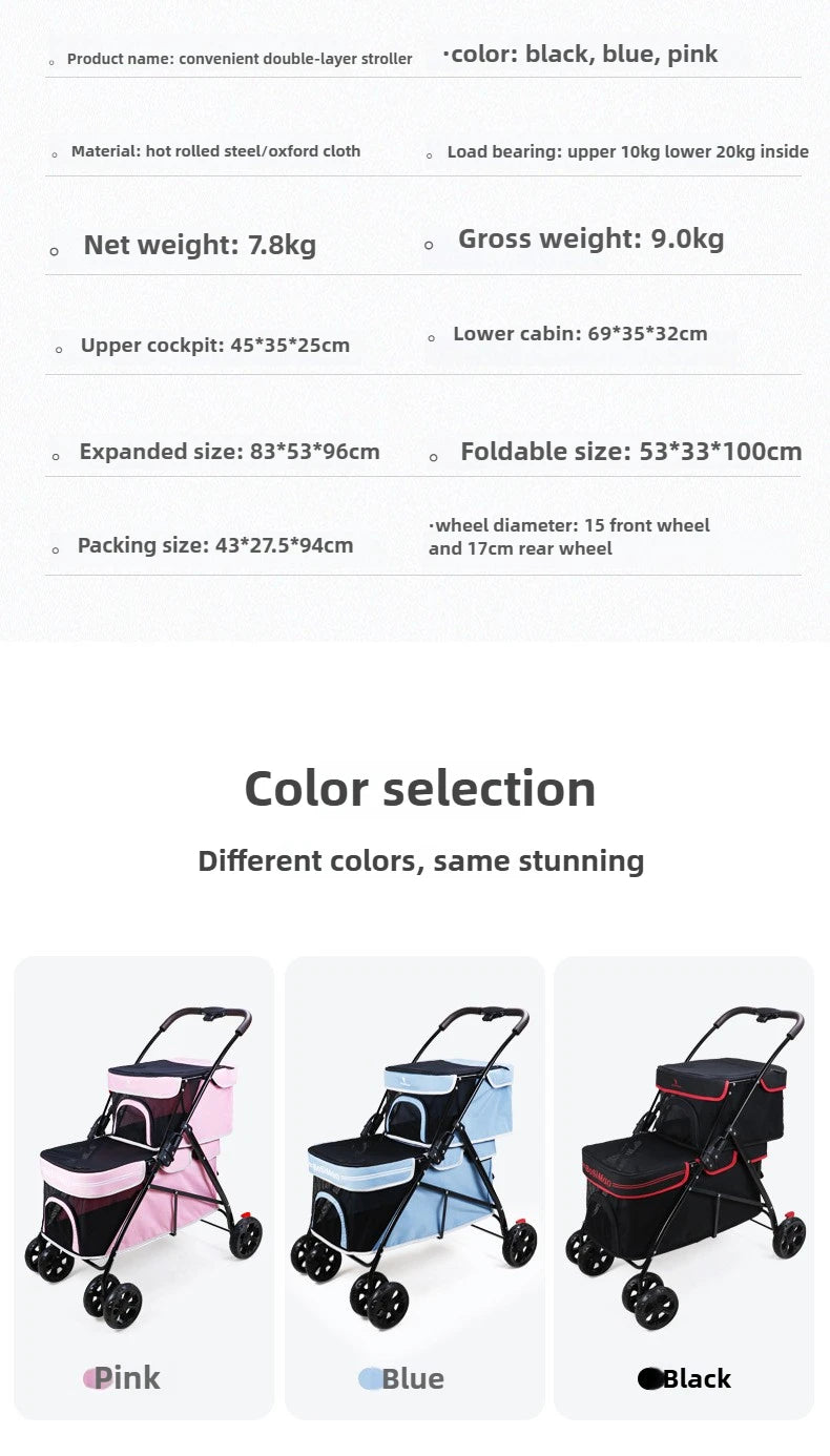 Double-Layer Foldable Pet Stroller