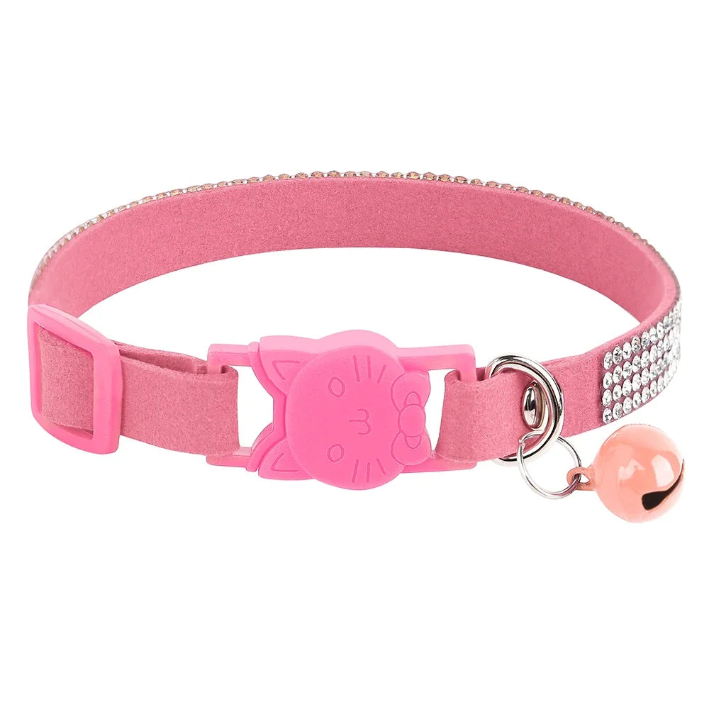 Soft Suede Cat Collar with Bell & Safety Buckle