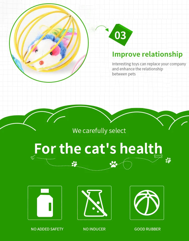 Interactive Feather Mouse Cat Teaser Wand