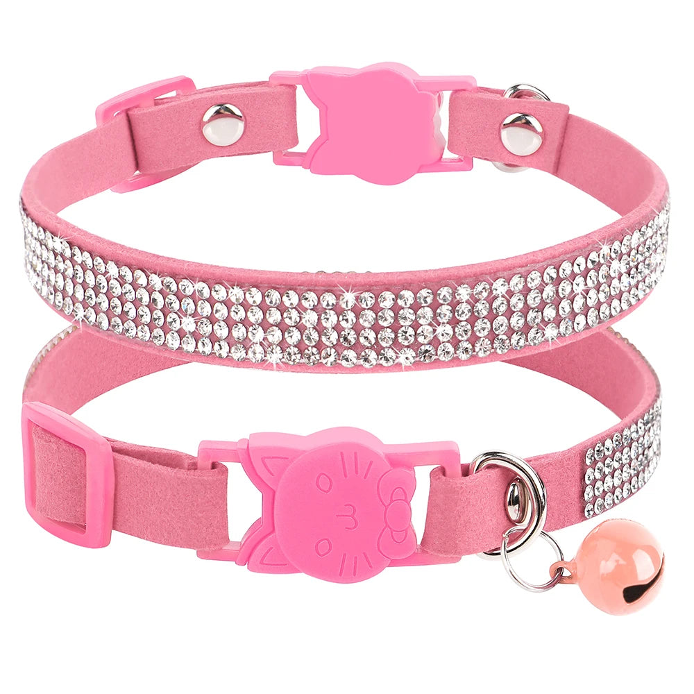 Soft Suede Cat Collar with Bell & Safety Buckle