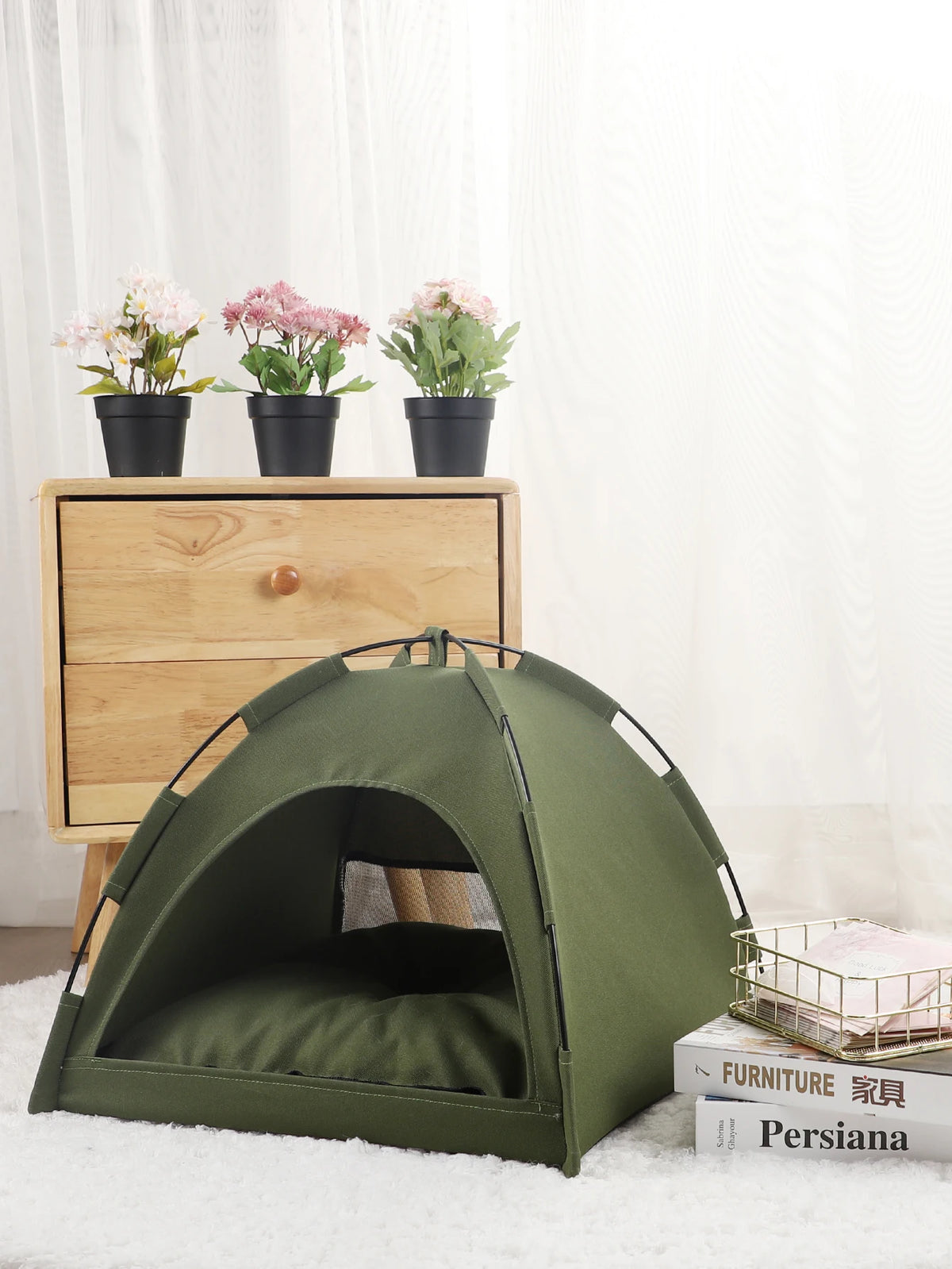 Warm Plush Pet Tent Bed with Cushion