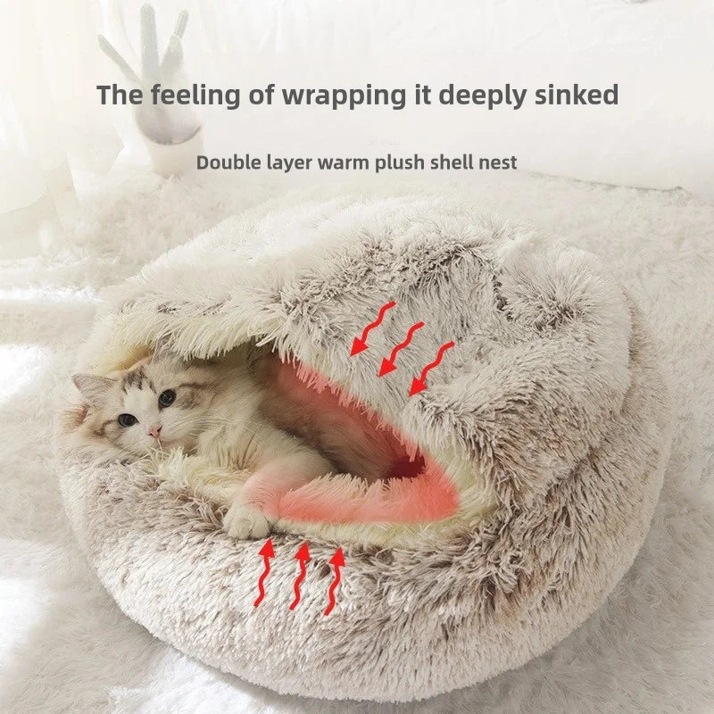 Warm Plush Semi-Enclosed Cat Bed