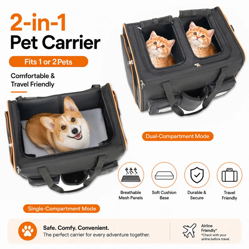 2-in-1 Rolling Double Cat Carrier