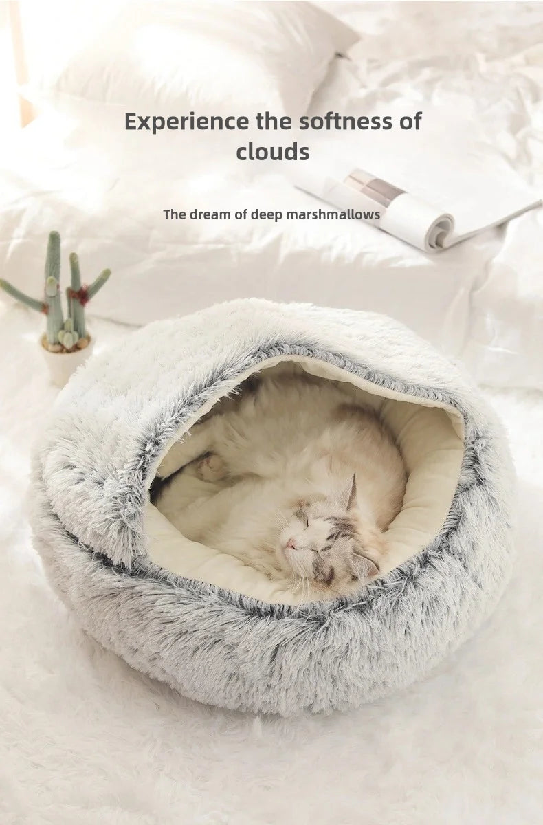 Warm Plush Semi-Enclosed Cat Bed
