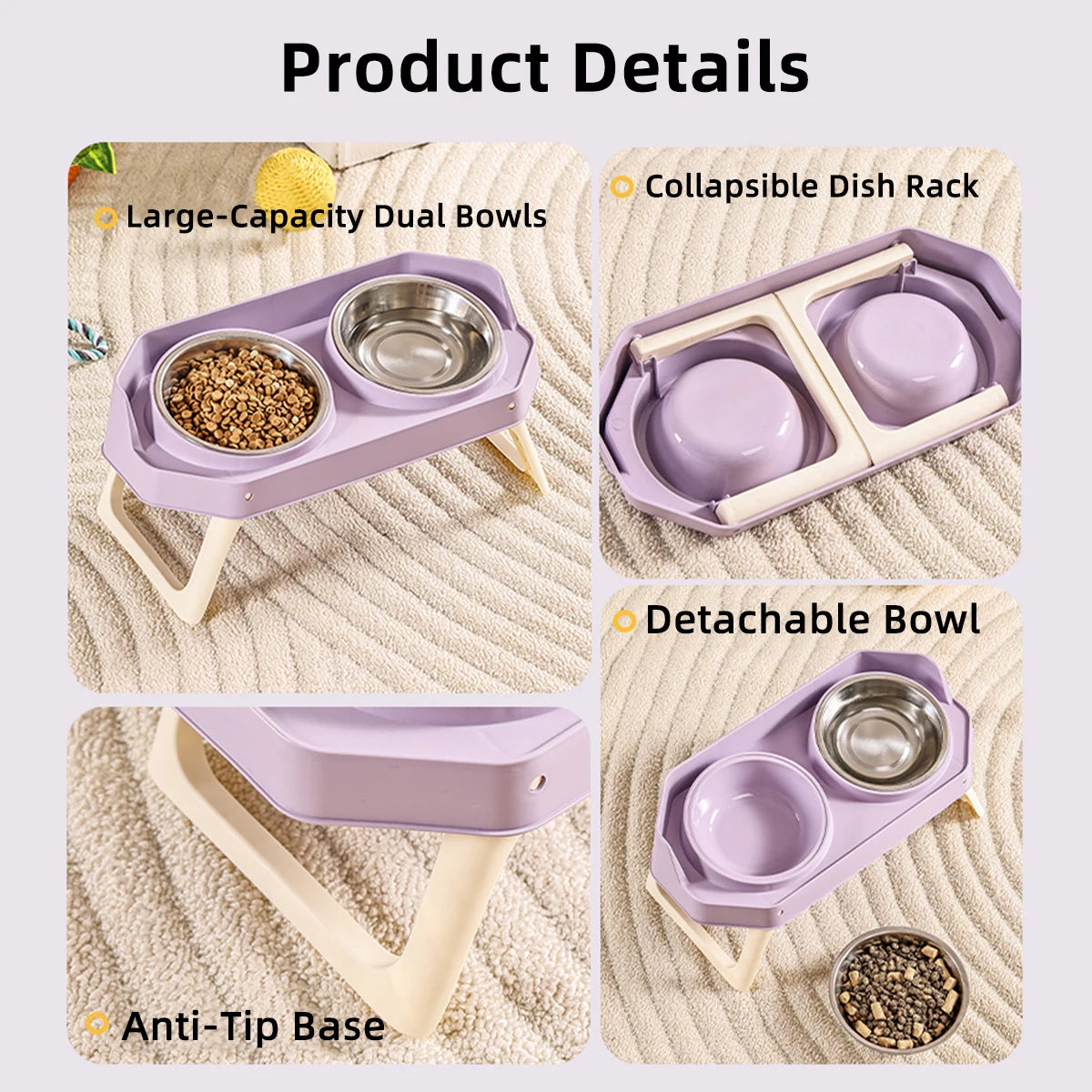 Elevated Detachable Pet Food & Water Bowl with Stand