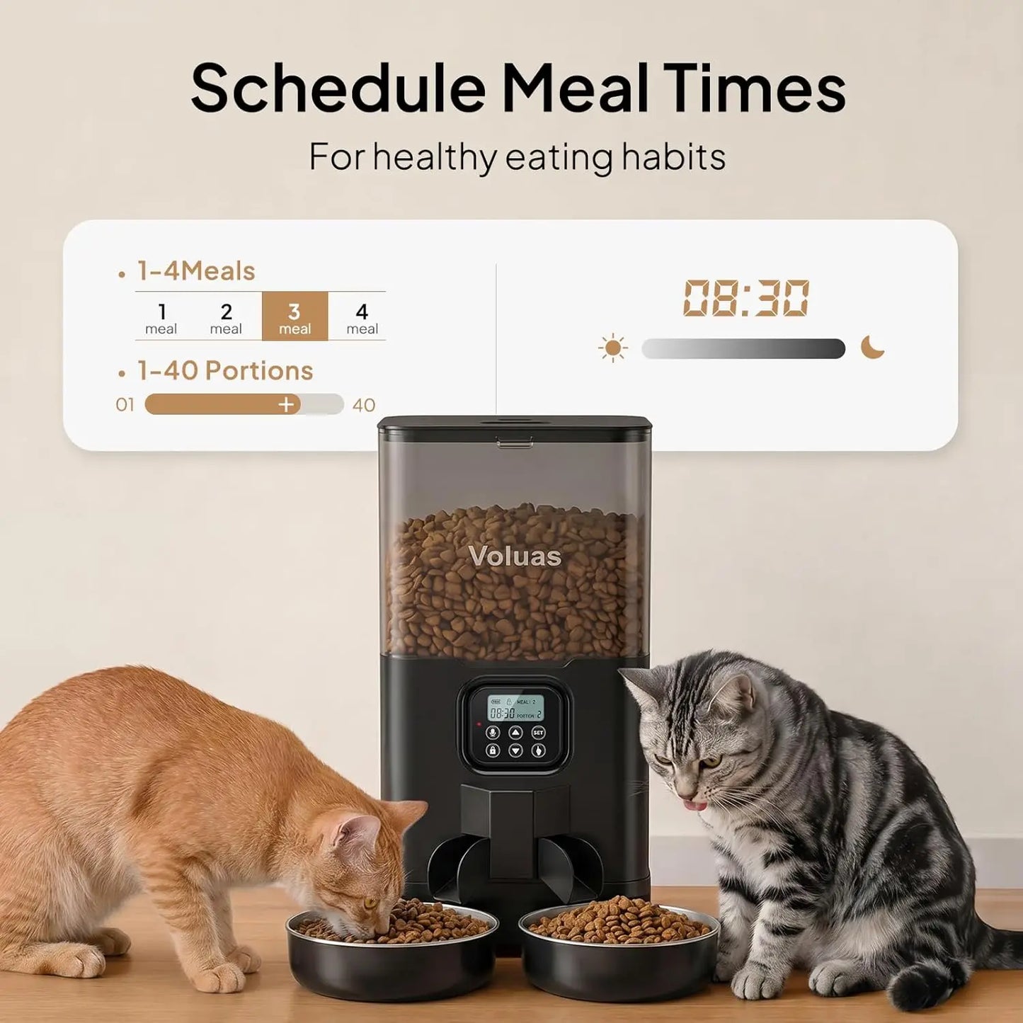 6L Automatic Dual Pet Feeder with Stainless Steel Bowls