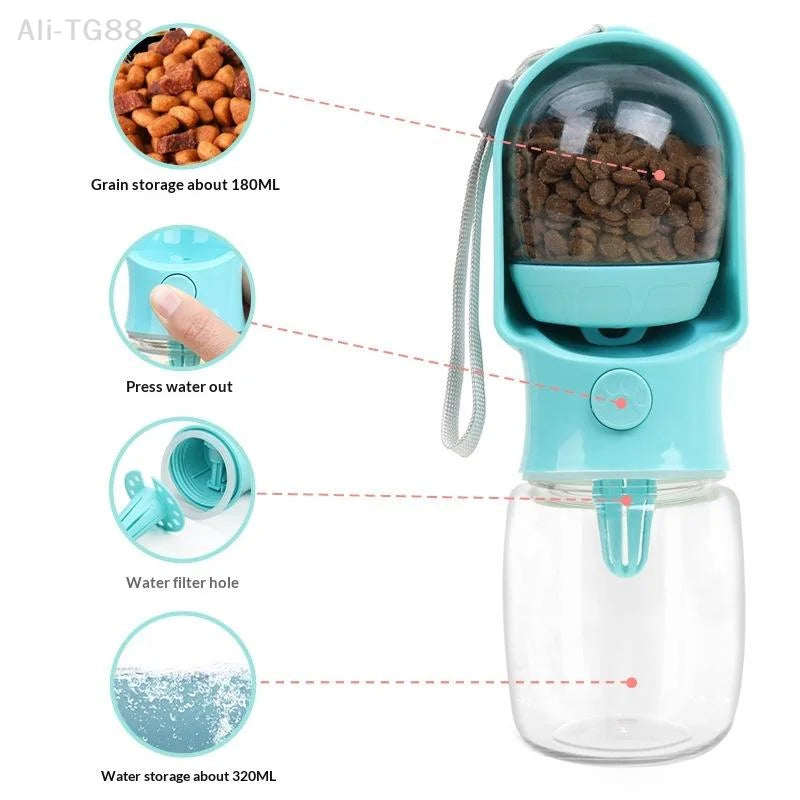 2-in-1 Pet Water Bottle & Food Dispenser