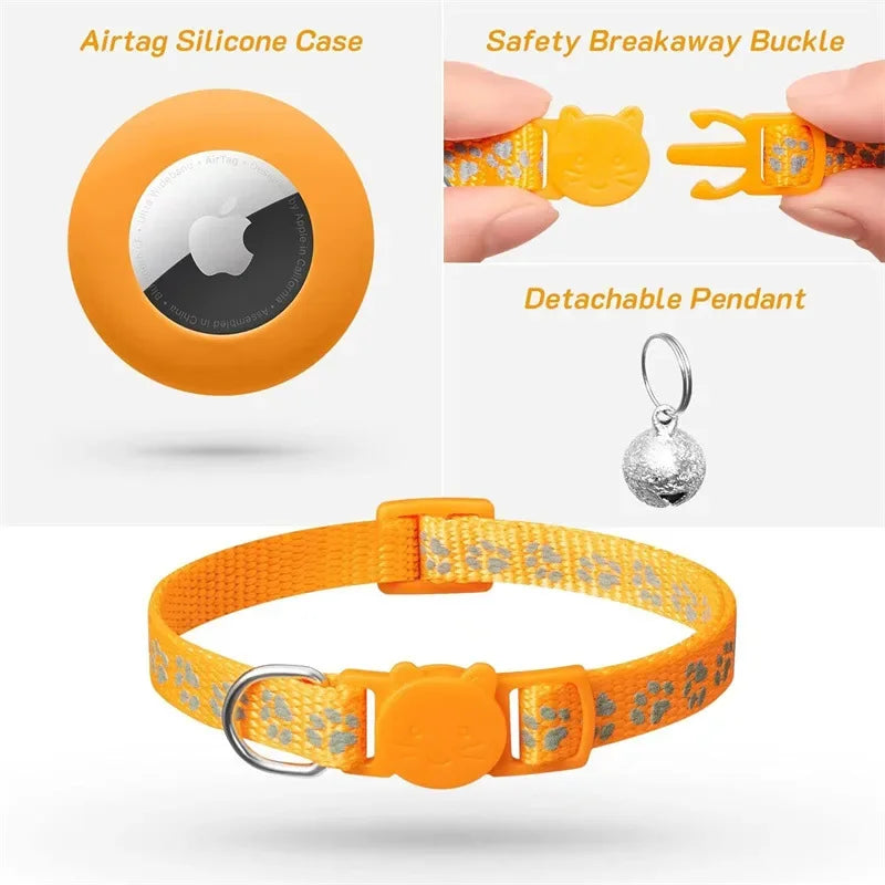 Reflective AirTag Cat Collar with Bell & Safety Buckle
