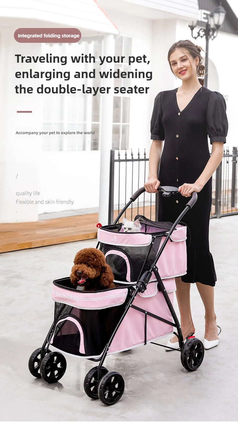 Double-Layer Foldable Pet Stroller