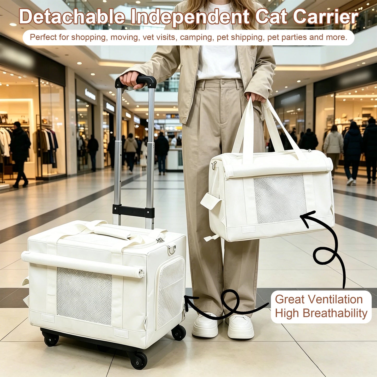 Double Compartment Rolling Pet Carrier
