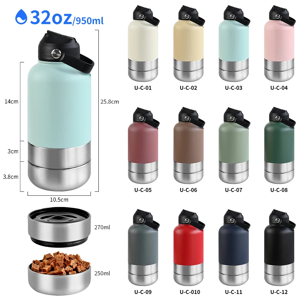 3-in-1 Stainless Steel Pet Water Bottle