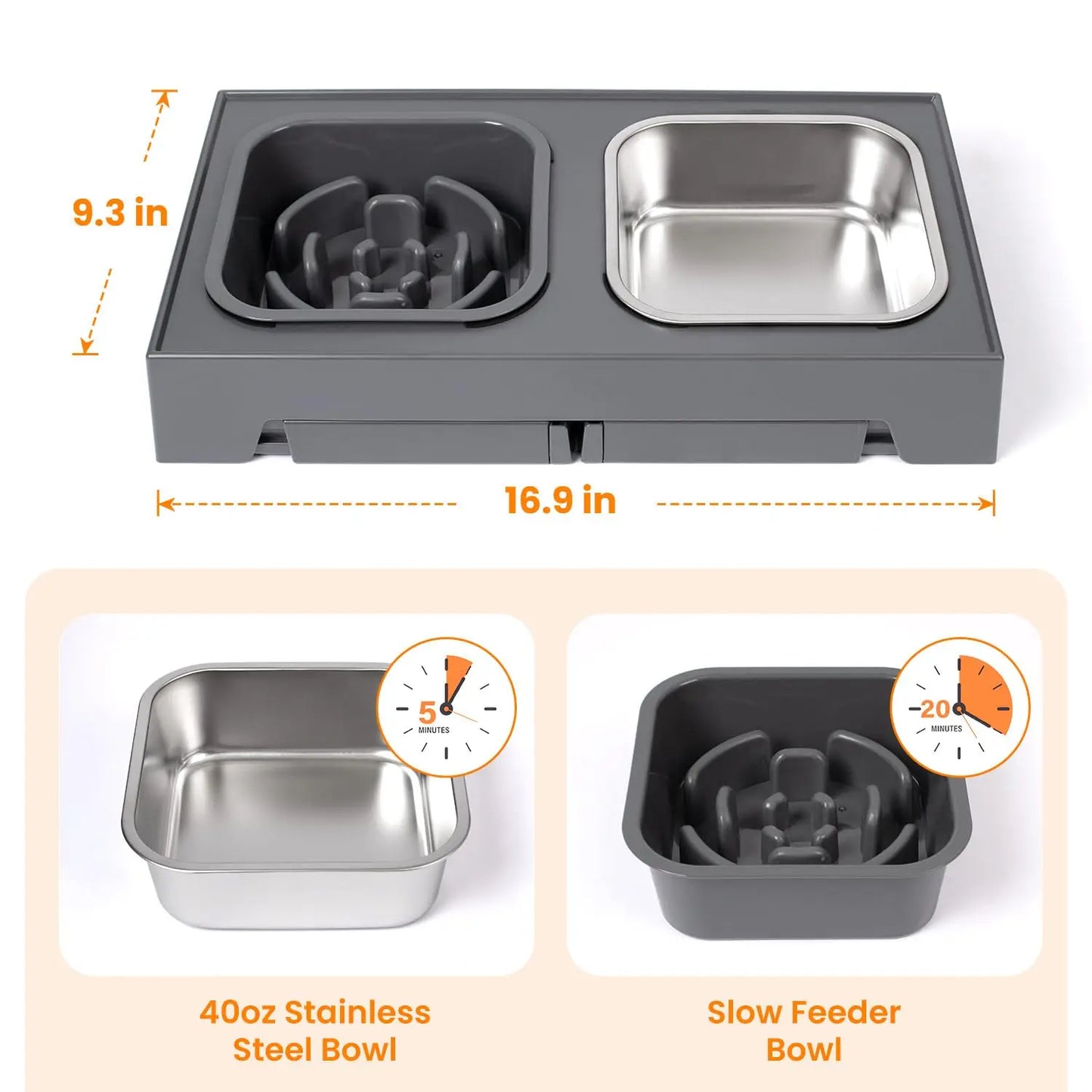 2-in-1 Elevated Slow Feeder Pet Bowls with Stand