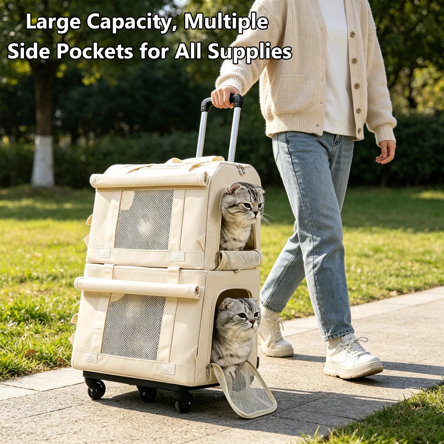 Double Compartment Rolling Pet Carrier