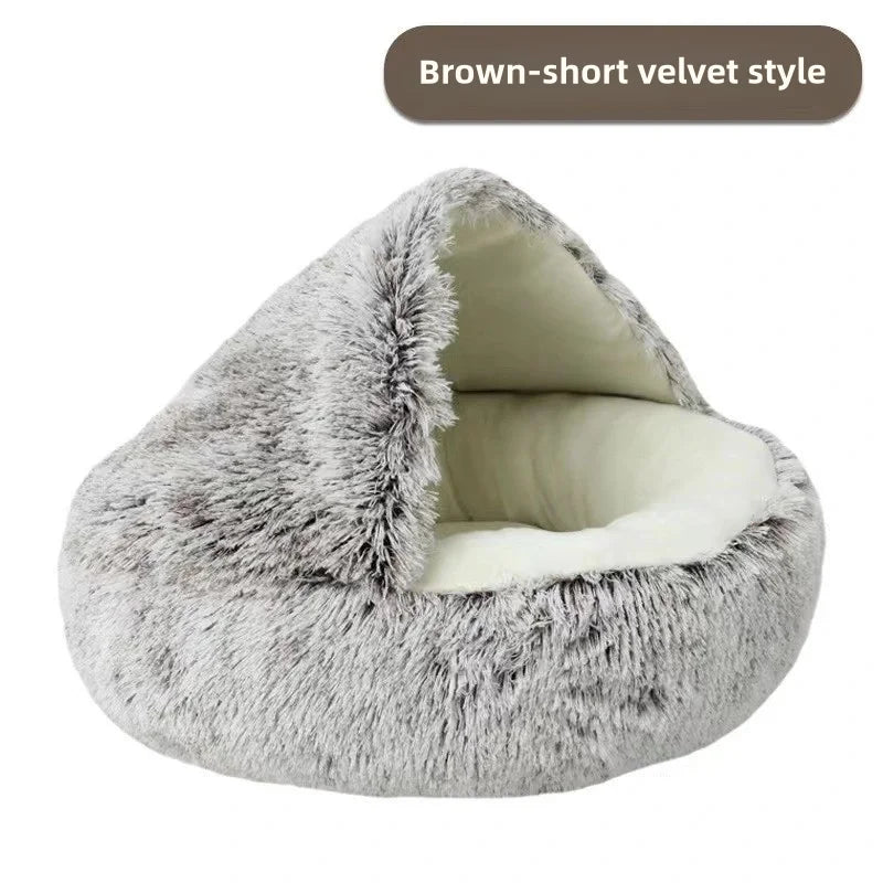 Warm Plush Semi-Enclosed Cat Bed